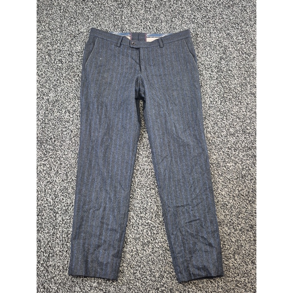 Hiltl Mens Chino Pants size 54 US‎ 38x31 Gray Wool Blue Stripe Business Casual